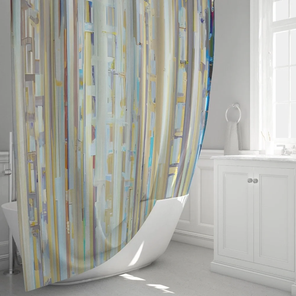 DejaBlueStudios Stained Glass Stripes Shower Curtain 70x93” Blue Yellow XLong